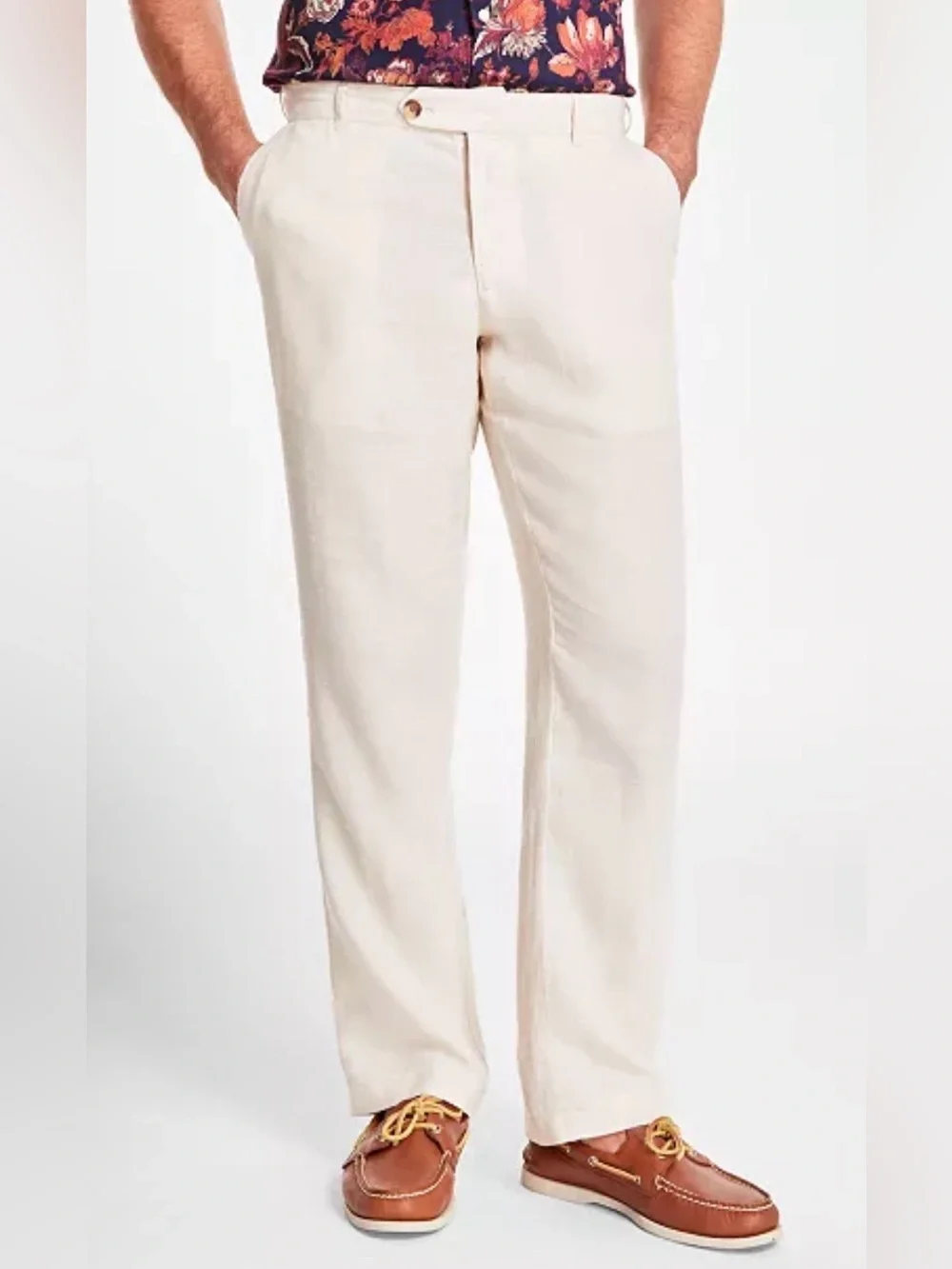 Club Room Men's Cream Straight-Leg Linen Pants size 32x30 in Natural Khaki